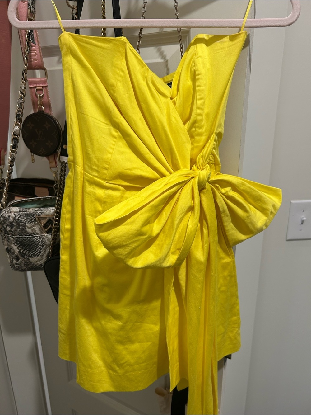Bright Yellow Bow-Accent Strapless Dress